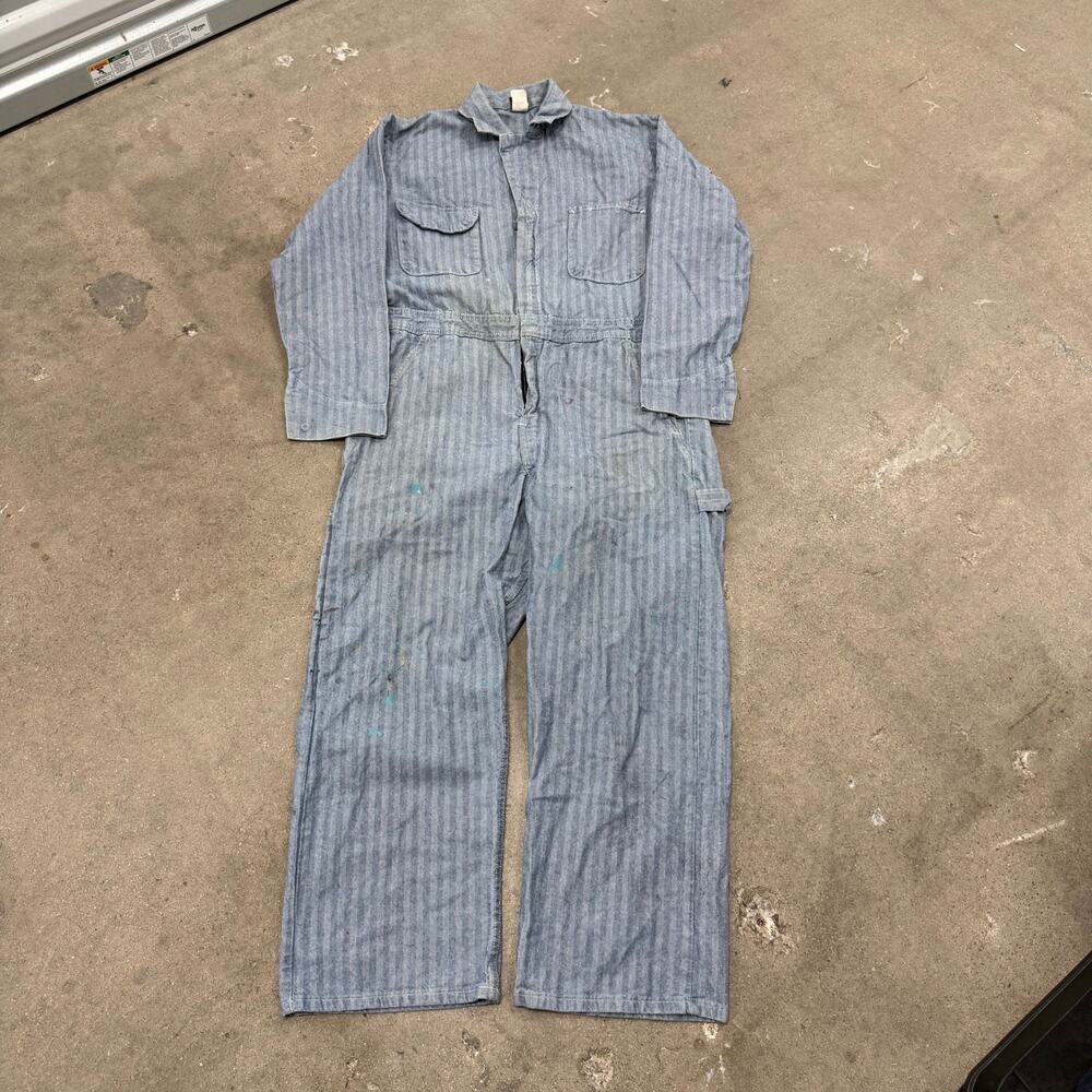 Vintage 70s Big Ben Herringbone Twill Workwear Coveralls Jumpsuit Blue Size 40